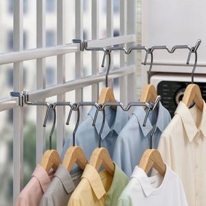 <b>Clothes</b> <b>Rack</b> For Balcony Round Tube Hook Type Drying <b>Rack</b> With Burglarproof Window Hooks Fixed Single Bar Design - Product Image 1
