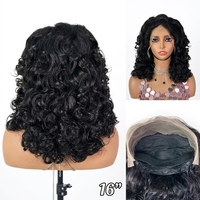 Perruque Lace Front 13*4 en Cheveux Humains Noirs 100% Non Traités, Ondulation Profonde, Volumineuse, 16 pouces