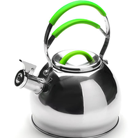 Bouilloire sifflante en acier inoxydable de 2,5 L, poignée en acier inoxydable, extérieur poli, compatible induction, qualité alimentaire, passe au lave-vaisselle