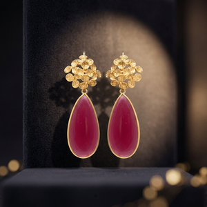Boucles d'oreilles clous en laiton plaqué or rose faites à la main avec pierres précieuses pour la mode enfantine - Product Image 2
