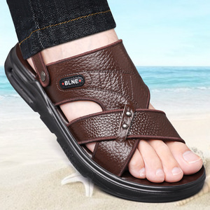 Blnr Sandales à coussin d'air en cuir de vache pour hommes, chaussures de plage à semelle épaisse avec sangle croisée, à enfiler, taille jeune 6937 - Product Image 3