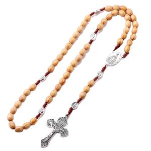 Cuentas de madera marrón claro de 8x10mm, nudo tejido, collar con abalorio de la Virgen María, artículos religiosos, joyería para oración - Product Image 2