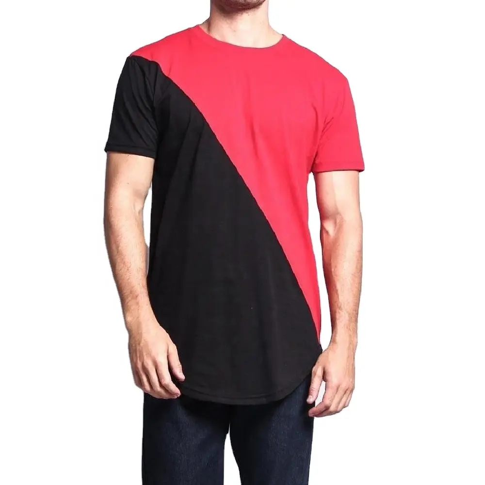 Zweifarbige Farben blockieren diagonal geschnittenes T-Shirt Kleidung Männer Sommer Freizeit kleidung Street-Wear personal isierte T-Shirts Hohe Sichtbarkeit