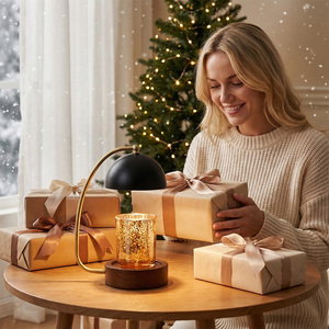 Lampe chauffante <span class=keywords><strong>à</strong></span> bougie sans flamme, <span class=keywords><strong>à</strong></span> intensité variable, avec base en <span class=keywords><strong>bois</strong></span> pour bougies parfumées, lampe de décoration de bureau - Product Image 6