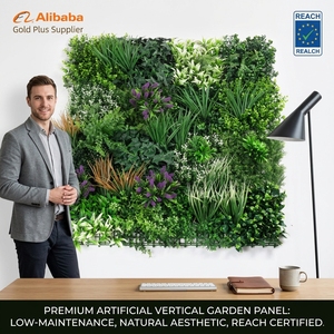 Vente <span class=keywords><strong>en</strong></span> gros de panneaux muraux décoratifs <span class=keywords><strong>en</strong></span> feuillage artificiel résistant aux UV, 100x100cm, mélange d'herbe artificielle, feuilles vertes - Product Image 1