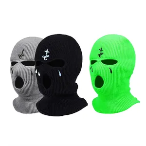 Motocicleta ao ar livre Windproof 3 Buracos Respirável Rosto Completo Balaclava Ski Mask Cheap Custom Bordado Malha Balaclava Beanie