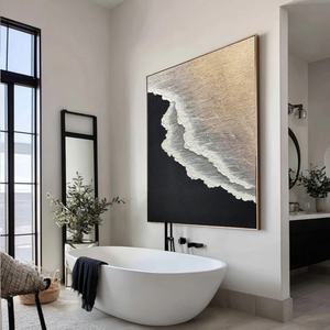 Arte Mural Minimalista Personalizado, Pintura a Mano sobre Lienzo, Obra de Arte Contemporánea, Decoración de Playa y Océano para el Hogar y Hoteles, Pinturas al Óleo - Product Image 4