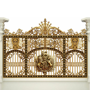 Puerta Metálica Ornamentada de Estilo Europeo Qifan con Acabado Dorado y Diseño de Escudo para Uso Exterior - Product Image 5