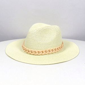 Wholesale Female Summer Sun <b>Straw</b> <b>Hats</b> Jazz <b>Hat</b> Beach <b>Straw</b> Panama Fedora <b>Hat</b> with Chain - Product Image 2