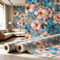 Wallpaper Bunga Kecil Peel and Stick, Stiker Dinding Bunga Kecil yang Dapat Dilepas, Wallpaper Vinyl Tahan Air untuk Dekorasi Rumah dan Kamar Tidur