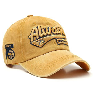 หมวกแก็ปแบบวินเทจปักลาย3D ดีไซน์เนอร์5แผงกันน้ำซักได้หมวกเบสบอลสีเหลืองผ้าฝ้ายทรงสปอร์ต6แผง - Product Image 2