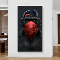 Peinture à l'huile d'animaux, impression d'art amusante de gorille avec casque, impressions sur toile, peintures murales pour la décoration