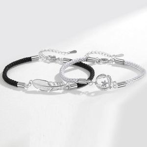 2pcs/Set Milan <b>Rope</b> <b>Rope</b> Chain Feather Star Couple <b>Bracelets</b> for Women Men Silver Pendent Couple <b>Bracelet</b> Set - Product Image 1