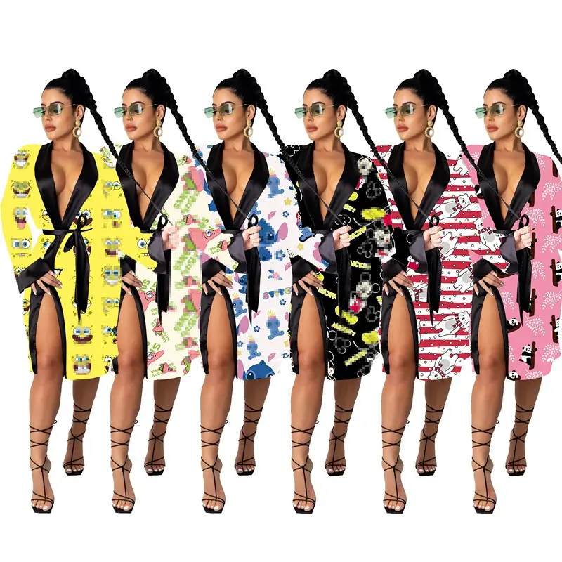 2023 Seidenkleider Damen Luxus Karikatur Nachtwäsche Pyjama sexy Bademantel Freizeitkleidung Kimono Satin Kleider Longues für Damen