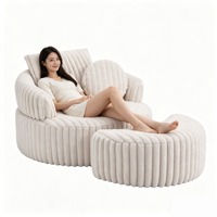 Fauteuil pouf rond individuel en velours côtelé rembourré avec mousse compressée sous vide, avec coussins, oreillers et ottoman