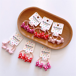Baby cute cartoon polka dot bow hair tie <span class=keywords><strong>con</strong></span> mini piccolo elastico per ragazze baby color spot scrunchies per bambini - Product Image 2
