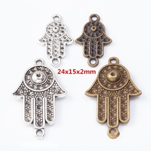 Conector de Mano de Hamsa con Cuentas y Ojo Turco, de Aleación de Zinc, Bronce y Plata Antigua, para Amuletos de Protección y Manualidades - Product Image 1