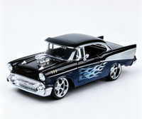 Modelo a Escala 1:24 de Auto Clásico Americano de los Años 50, Hot Rod, Color Negro con Detalles Azules, Modificado, Vintage, Coupé de Techo Rígido