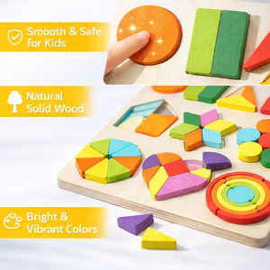 Puzzle Geometrico Colorato Montessori, Giocattoli in Legno Sensoriali per Bambini, Educazione Precoce, Giocattoli Educativi STEM Intelligenti per Bambini - Product Image 4