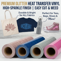 Vinilo Termotransferible Premium con Purpurina para Camisetas, Rollo de Vinilo HTV con Purpurina para Planchar, Película Termoadhesiva para Manualidades, Prendas de Vestir y Textiles, Fácil de Despegar