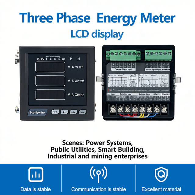 Three Phase LCD Display Multimeter with Voltmeter Ammeter Multifunctional Electric Panel Meter 450V 5A 0.5Class 96x96mm