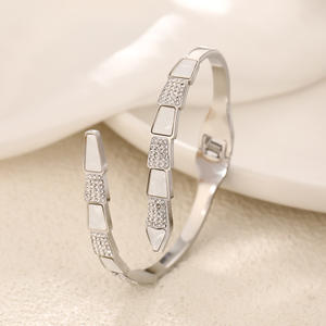 Brazalete de Moda con Baño de Oro de 18k, Diseño de Concha, Acero Inoxidable, Circonita Cúbica, Brazalete de Serpiente para Mujeres y Niñas, Regalos - Product Image 6