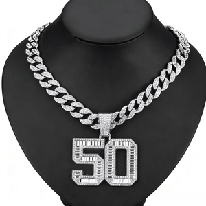 Nouveau pendentif <span class=keywords><strong>en</strong></span> forme de T de luxe léger avec sucre candi, verre S et un lot complet de 50, avec chaîne cubaine assortie - Product Image 5