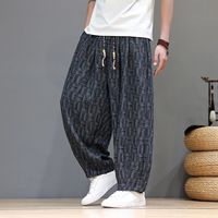 Pantalon large décontracté pour homme, style chinois, en toile, personnalisable, commande minimum 1 pièce, été, grande taille, polyvalent, vente en gros