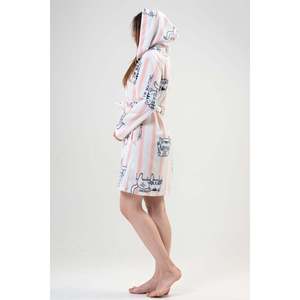 Impatiens Bata de dormir de lana para mujer, manga larga, con capucha, suave, rosa, con estampado de gatos, ropa de dormir informal - Product Image 2