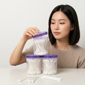 <span class=keywords><strong>Coton</strong></span>-tiges en papier de qualité supérieure, modèle EA15209, dans une boîte en <span class=keywords><strong>plastique</strong></span> ronde - 7,5 cm, double embout - Product Image 2