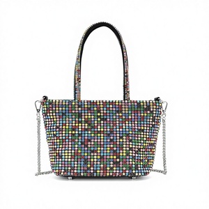 Women's Fashion <b>Large</b> Capacity Silk Rhinestone Dinner Bucket <b>Bag</b> with Zipper Closure <b>Shoulder</b> Chain for Spring/Summer Daily Use - Product Image 1