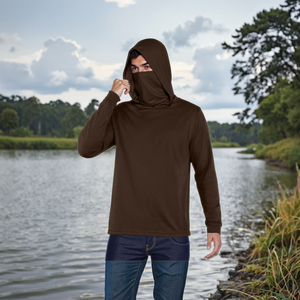 Men's Plus Size Lightweight Breathable UPF 50 <b>Fishing</b> Hoodie with UV Protection Printed Brown Sun Clothes for Outdoor Work <b>Mask</b> - Product Image 3