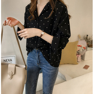 Blus Polka Dot gaya Korea wanita, kemeja lengan panjang musim semi, musim gugur ukuran besar - Product Image 3