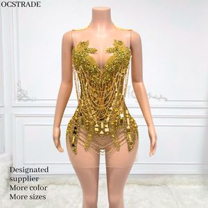 MF Mini robes dos nu au design de mode Robe de soirée club en cristal à paillettes scintillantes et à pampilles pour femmes avec strass - Product Image 1