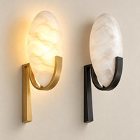 Applique Murale Ovale en Albâtre Naturel, Luminaires Muraux de Salle de Bain en Laiton Brossé Mat, Lampe de Miroir, Décoration Murale pour Chambre et Entrée