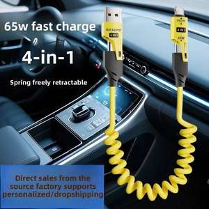 Câble de charge super rapide USB Type C 4 en 1 65W PD27W 3A Charge rapide 1,5m Cuivre pur <span class=keywords><strong>USB3</strong></span>. Coque de protection en PVC pour ordinateur Huawei, modèle Car 1 - Product Image 3