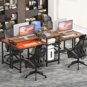 Bureau PC portable convertible pour 2 personnes, grande station de travail double pour jeux, table d'étude avec rangement et support d'imprimante - Product Image 3