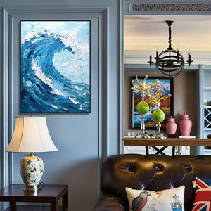 Original Art Factory fait à <span class=keywords><strong>la</strong></span> main moderne abstrait mer vagues <span class=keywords><strong>peinture</strong></span> <span class=keywords><strong>grande</strong></span> taille acrylique bleu paysage marin Art toile hôtel décor - Product Image 3