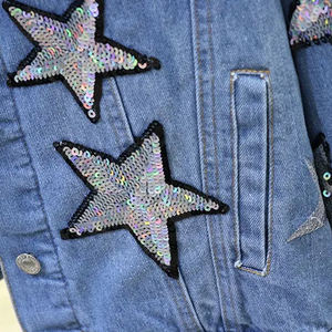 Veste en jean personnalisée à la mode de 2 à 14 ans avec patchs à paillettes Veste en jean lavée pour enfants - Product Image 5