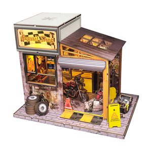 Taller de reparación de automóviles Casas de muñecas Rompecabezas de madera 3D, Libro de arquitectura en miniatura ecológico con certificación CE - Product Image 1