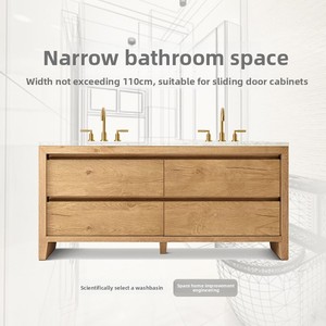 Meuble de salle de bain moderne minimaliste en bois <span class=keywords><strong>massif</strong></span> peint, avec double vasque et tiroir - Product Image 5