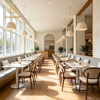 Table carrée sur mesure et banquette rembourrée en tissu pour restaurant et café, mobilier commercial Ron Group, prix usine