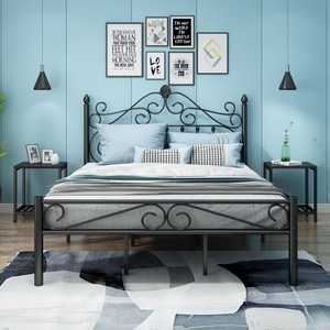 Lit de style scandinave minimaliste en fer forgé et acier, à quatre poteaux, pour chambre à coucher, lit king size pour hôtel, en métal - Product Image 3
