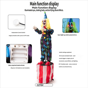 <span class=keywords><strong>Payaso</strong></span> <span class=keywords><strong>Loco</strong></span> de Halloween de 1.9M con Trompeta, Luz Activada por Movimiento, Decoración Eléctrica para Casa Embrujada, Jardín y Fiestas al Aire Libre - Product Image 5