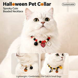 Collar elástico de resina con cuentas <span class=keywords><strong>para</strong></span> mascotas de Halloween, con dijes de fantasma, calabaza y campana, joyería bonita <span class=keywords><strong>para</strong></span> gatos pequeños, cachorros y <span class=keywords><strong>perros</strong></span>. - Product Image 4