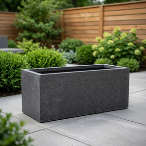 Grand bac à plantes rectangulaire en terrazzo noir pour extérieur, en ciment écologique et durable, design personnalisé pour jardin et maison, style campagnard - Product Image 3