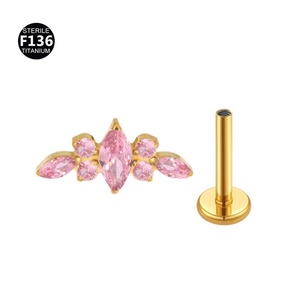 <span class=keywords><strong>Piercing</strong></span> de cartilage d'oreille en titane de luxe, style hip-hop, avec zircon en grappe de fleurs taille marquise, à filetage interne, pour labret, <span class=keywords><strong>tragus</strong></span> - Product Image 5