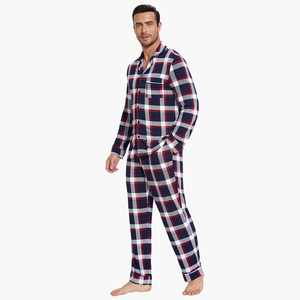 Pyjama en tricot 100 % coton teint en fil pour homme, motif écossais, en bambou modal, ensemble de détente doux - Product Image 3