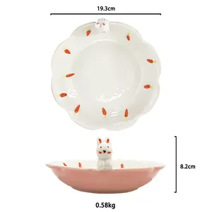 Gros Dessin Animé Lapin Assiette Mignon En Céramique Vaisselle Coréen Ins Soupe Dessert Bol Petit Déjeuner Plateau à Salade