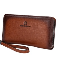 Dompet Kulit PU Gaya Inggris Anti Maling Pria Model Terbaru 2019 dengan Ritsleting dan Pola Huruf, Lapisan Poliester